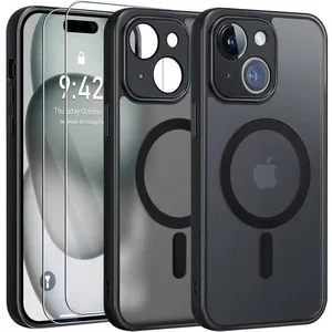 MASSILIA TECH Coque pour iphone 15 plus - 2 vitres verre trempé protège caméra intégré magnetique magsafe noirVendu parcdiscount