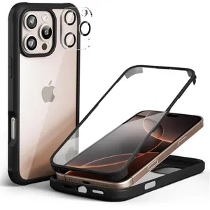 MASSILIA TECH Coque Intégrale pour IPHONE 16 PRO MAX Antichoc Transparent 360 recto verso noir