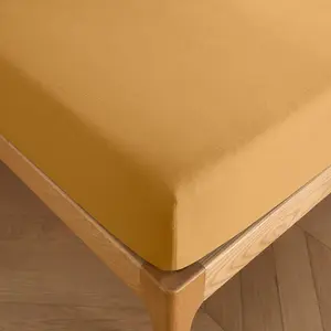 COTON PUR Drap housse 160 x 200 cm bonnet 30 cm 'Prémium' pour lit 2 places - Prémium Miel pas cher