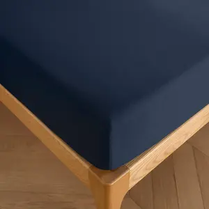 COTON PUR Drap housse 90 x 190 cm bonnet 30 cm 'Prémium' pour lit 1 place - Prémium Bleu Nuit pas cher