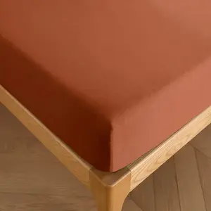 COTON PUR Drap housse 140 x 190 cm bonnet 30 cm "Prémium" pour lit 2 places - Prémium Paprika pas cher