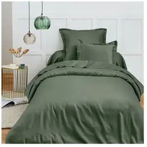 COTON PUR Housse de couette 140 x 200 cm "Prémium" pour lit 1 place - Prémium Romarin pas cher