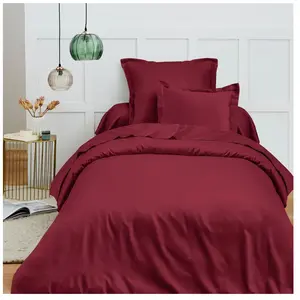 COTON PUR Housse de couette 140 x 200 cm "Prémium" pour lit 1 place - Prémium Grenat pas cher