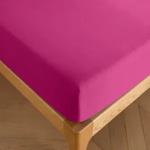 COTON PUR Drap housse 160 x 200 cm bonnet 30 cm "Prémium" pour lit 2 places - Prémium Magenta pas cher