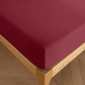 COTON PUR Drap housse 140 x 190 cm bonnet 30 cm "Prémium" pour lit 2 places - Prémium Grenat pas cher