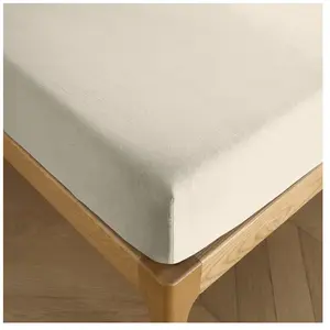 COTON PUR Drap housse 160 x 200 cm bonnet 30 cm "Prémium" pour lit 2 places - Prémium Sable pas cher