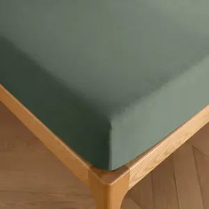 COTON PUR Drap housse 140 x 190 cm bonnet 30 cm "Prémium" pour lit 2 places - Prémium Vert pas cher