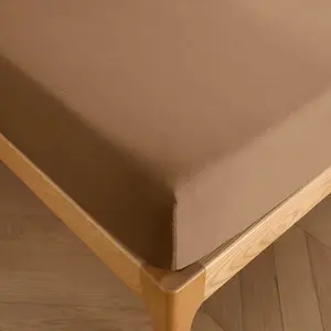COTON PUR Drap housse 160 x 200 cm bonnet 30 cm "Prémium" pour lit 2 places - Prémium Taupe pas cher