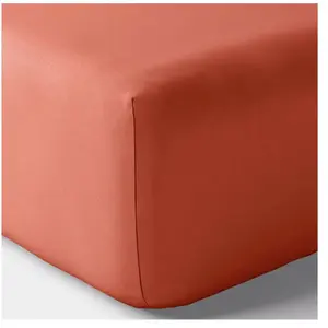 Drap housse percale 'Julian' avec bonnet 35 cm toutes dimensions Coton Pur Julian Terracotta - 90 x 190 cm bonnet de 35 cm pas cher