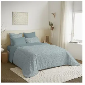 COTON PUR Pack complet housse de couette réversible pour lit 160 x 200 cm Céleste glacier