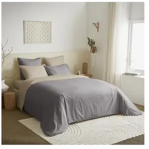 UNIVERS DECOR Pack complet 6 pièces Taupe/Lin réversible housse de couette pour lit 180 x 200 cm 'King size' pas cher