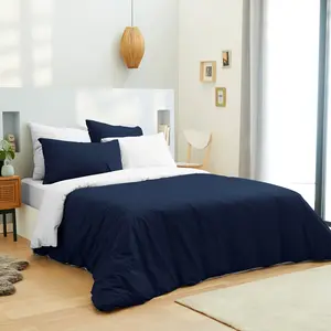 UNIVERS DECOR Pack complet 6 pièces Marine/Blanc housse de couette pour lit 140 x 190 cm 100% coton / 57 fils/cm²