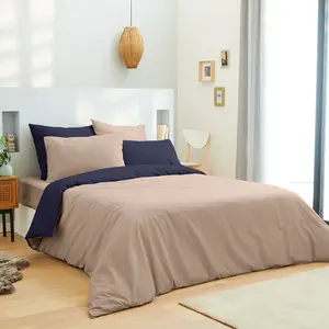UNIVERS DECOR Pack complet 6 pièces Lin/Marine housse de couette pour lit 160 x 200 cm 100% coton / 57 fils/cm² pas cher