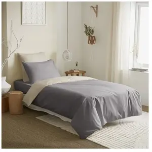 UNIVERS DECOR Pack complet 4 pièces Taupe/Lin housse de couette pour lit 90 x 190 cm 100% coton / 57 fils/cm² pas cher