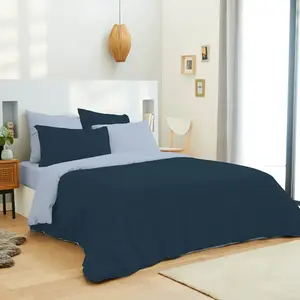 UNIVERS DECOR Pack complet 6 pièces Marine-Bleu Ciel réversible housse de couette pour lit 160 x 200 cm pas cher