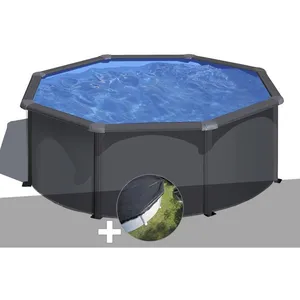 GRE Piscine acier Gré Louko ronde 3,20 x 1,22 m - Gris anthracite - Bâche d'hivernage incluse
