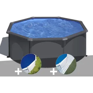 Gre Kit piscine acier gris anthracite Gré Louko ronde 3,20 x 1,22 m + ...