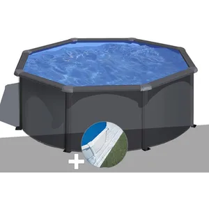 Comparateur de prix : Gre Kit piscine acier gris anthracite Gré Louko ronde 3,20 x 1,22 m + Tapis de sol