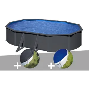 Gre Kit piscine acier gris anthracite Gré Louko ovale 6,34 x 3,99 x 1,...