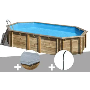 Gre Kit piscine bois Gré Orange 7,55 x 4,56 x 1,46 m + Bâche hiver + Douche pas cher