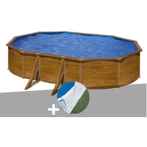 GRE Piscine acier aspect bois Gré Pacific ovale 6,34 x 3,99 x 1,22 m - Filtre à sable - 20,90 m³