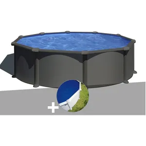 Comparateur de prix : GRE Kit piscine acier Gré Juni ronde 4,80 x 1,32 m + Bâche à bulles - Anthracite