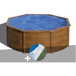 Gre Kit piscine acier aspect bois Gré Pacific ronde 3,70 x 1,22 m + Ta... pas cher