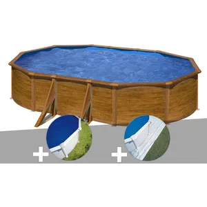GRE Piscine acier aspect bois Gré Pacific ovale 6,34 x 3,99 x 1,22 m - Filtre à sable - 20,9 m³