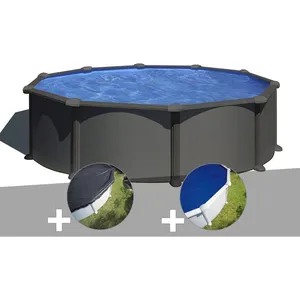 Comparateur de prix : GRE Kit piscine acier gris anthracite Gré Juni ronde 3,70 x 1,32 m + Bâche d'hivernage + Bâche à bulles 370,00 x 132,00 Anthracite