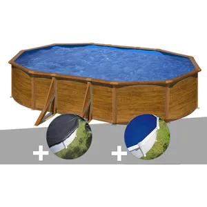 Gre Kit piscine acier aspect bois Gré Pacific ovale 6,34 x 3,99 x 1,22...