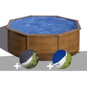 Comparateur de prix : GRE Piscine hors-sol acier aspect bois Gré Pacific ronde 3,70m - Bâches incluses