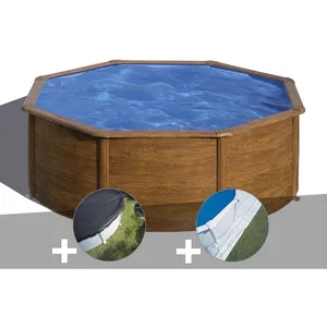 Gre Kit piscine acier aspect bois Gré Pacific ronde 3,70 x 1,22 m + Bâ... pas cher