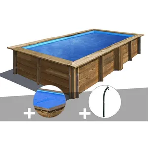 Comparateur de prix : Gre Kit piscine bois Gré Lemon 375 x 200 x 068 m + Bâche à bulles + Douche