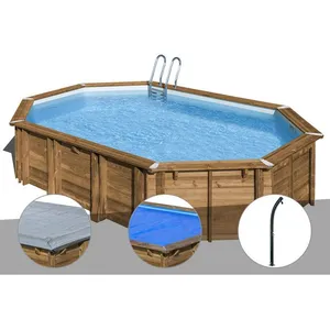Gre Kit piscine bois Gré Avocado 6,56 x 4,56 x 1,27 m + Bâche hiver + Bâche à bulles + Douche pas cher