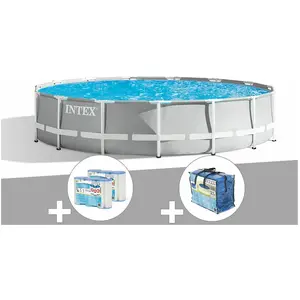 Intex Kit piscine tubulaire Intex Prism Frame ronde 4,57 x 1,07 m + Bâ...