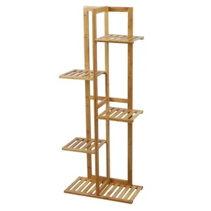 Porte Plantes En Bambou 5 Niveaux - Marron pas cher