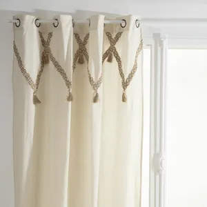 Comparateur de prix : Toilinux - Lot de 2 Rideaux Carmen à Pompons en jute - 140 cm x 260 cm - Beige