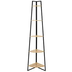 Toilinux - Etagère d'angle 5 niveaux en bois et métal - Noir et beige pas cher
