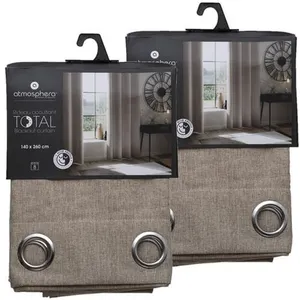 Toilinux - Lot de 2 Rideaux de salon occultants - 140 x 260 cm - Beige pas cher