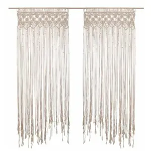 Toilinux - Lot de 2 Rideaux à fil détails macramé Rituality - L. 90 x ... pas cher
