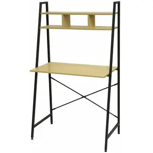 Toilinux - Bureau Colorado avec 2 étagères en MDF et Métal - Beige et Noir pas cher