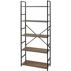 Toilinux Etagère Droite Large 5 Niveaux Colorado H.48 En Métal Et Mdf - Beige Et Noir pas cher