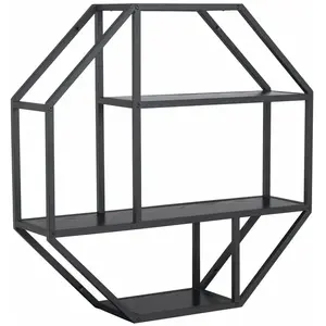 Comparateur de prix : Etagère Murale Hexagonale En Mdf Et Métal - Noir