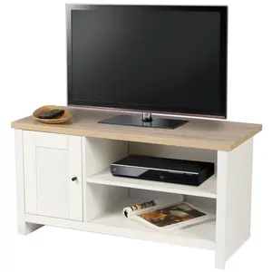 Comparateur de prix : Meuble Tv Avec 1 Porte Et 2 Niches De Rangement En Bois Hanoi - Blanc
