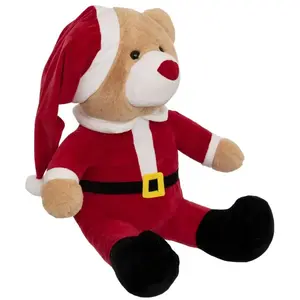 Peluche ours Père Noël - ATMOSPHERA - H. 60 cm - Rouge - Polyester - Décoration de Noël pas cher