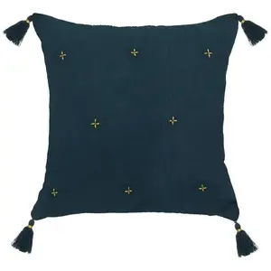 Atmosphera - Coussin de chaise brodé rectangulaire Starke - 40 x 40 cm - Bleu nuit pas cher