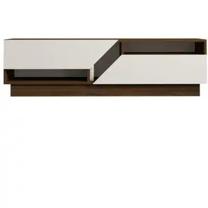 Comparateur de prix : Meuble Tv 2 Portes Basculantes Effet Bois Eliott - Marron Et Blanc