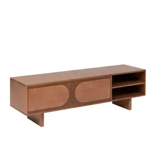 Atmosphera - Meuble TV 2 portes et 2 niches en bois massif NANDA - Mar...Vendu parcdiscount