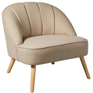 Atmosphera - Fauteuil en velours et pieds en bois NAOVA - Beige pas cher