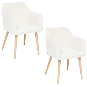 Toilinux - Lot de 2 fauteuils à dîner en bouclette VISOCA - Blanc pas cher